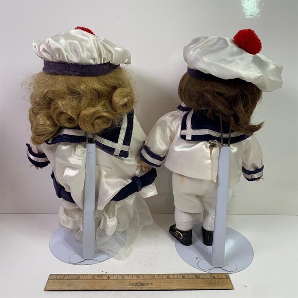 Pair Of Dolly Dingle, Billie Bumps Porcelain Musical Collector Dolls, Sailors! - Picture 3 of 5